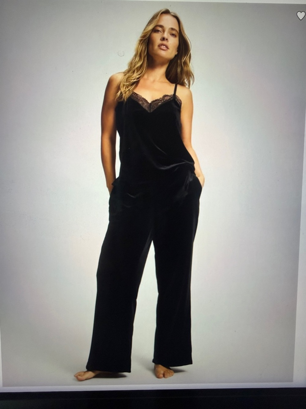 ❤️🆕 Soma Black Velvet Lace-Trim Pajama Set